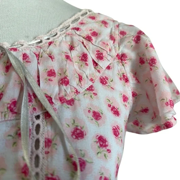 Love Shack Fancy Womens niall Floral Mini Dress Sz P/00 Pink Divine Short Sleeve